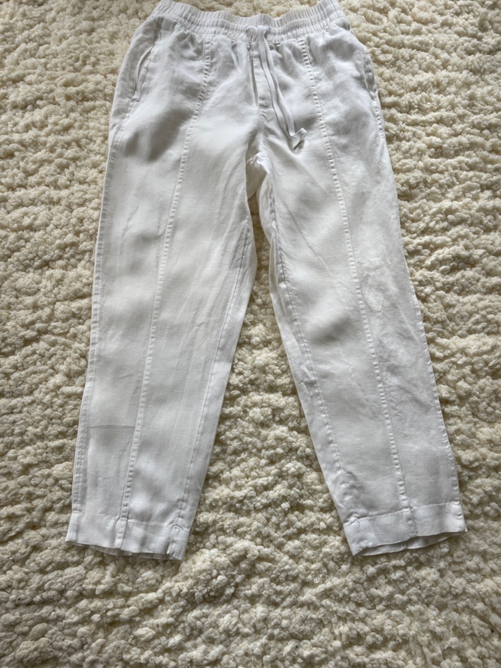Athleta White Linen Blend Drawstring Pants